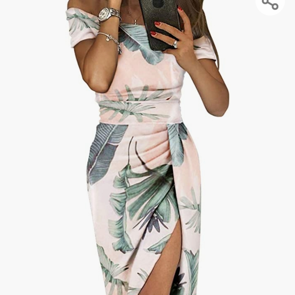 Women's off shoulder floral print dress with slit
